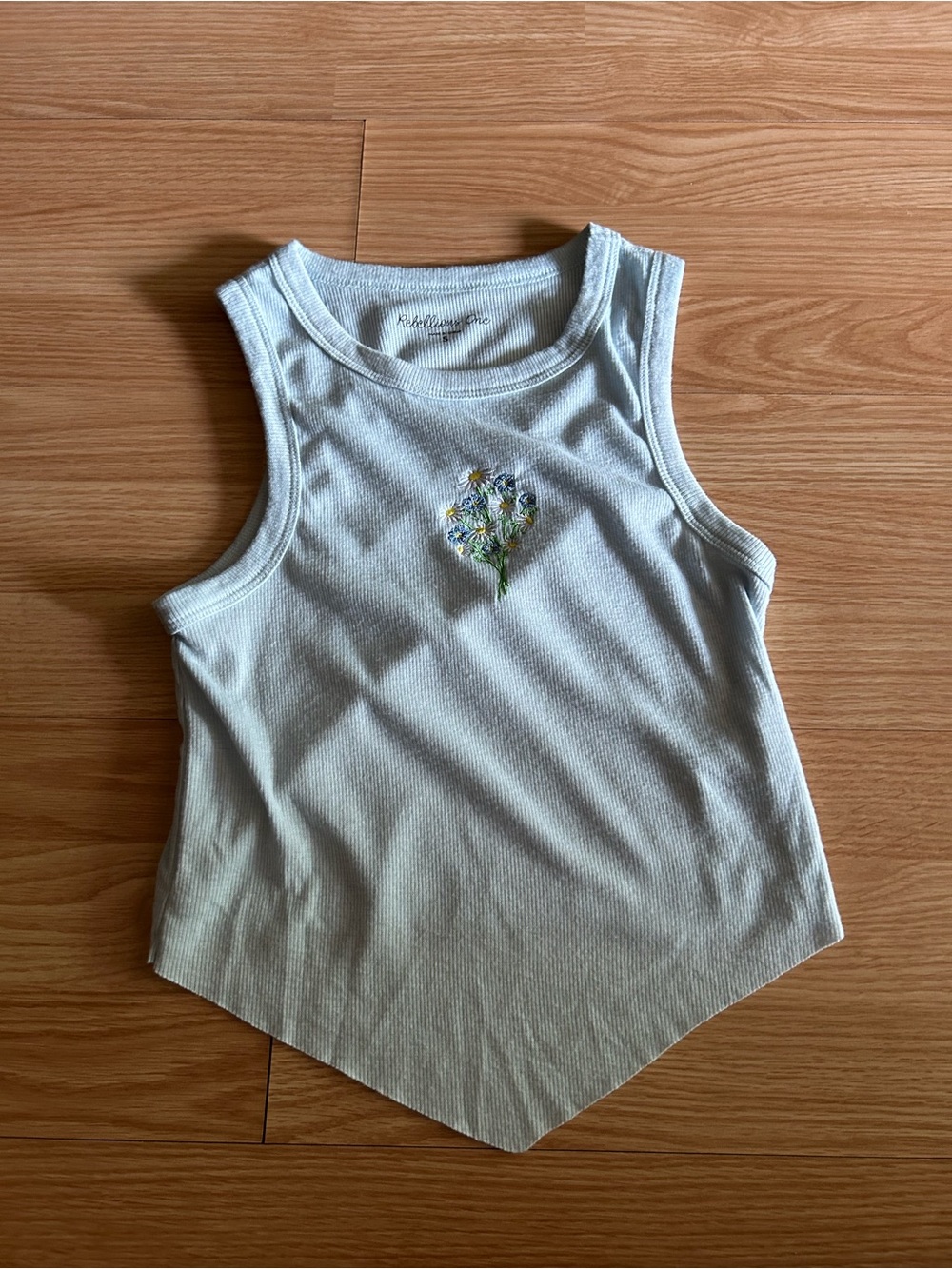 Rebellious One Light Blue Floral Ribbed Tank Small